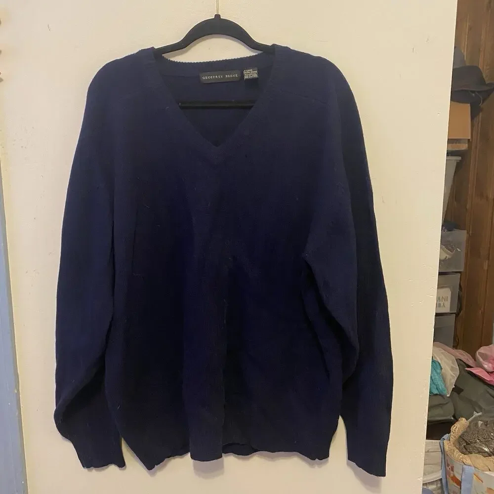 Geoffrey Beene LongSleeve Navy LambsWool Pullover Knit Sweater Workwear Men XL